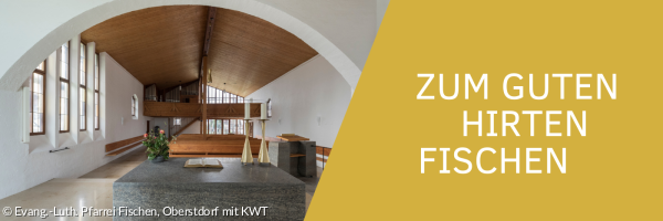 Blick in den Kirchenraum der Kirche Zum Guten Hirten in Fischen.